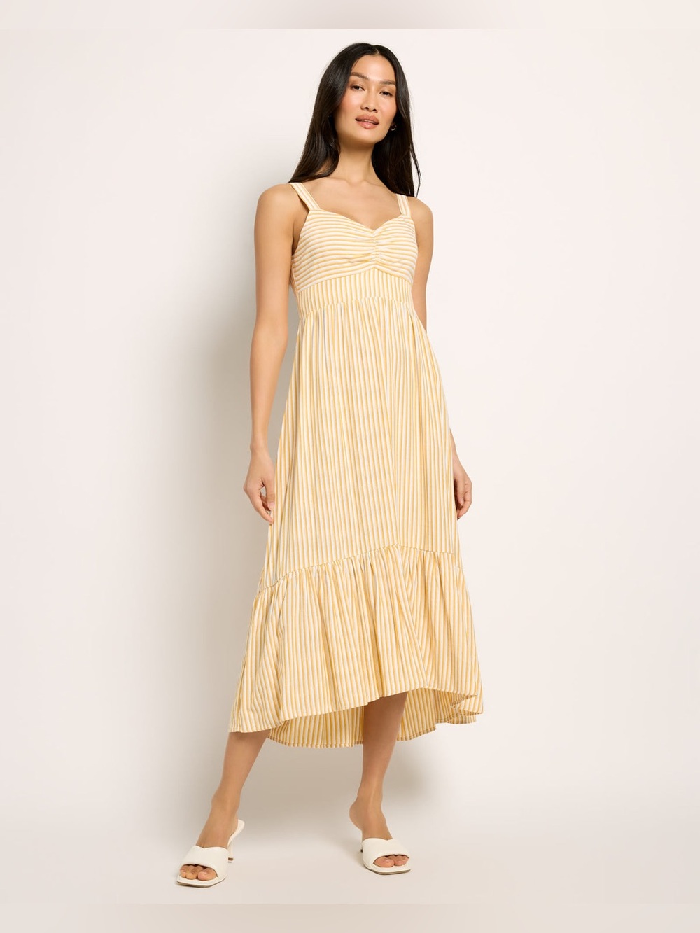 Skies Are Blue Yellow Striped High-Low Midi Dress